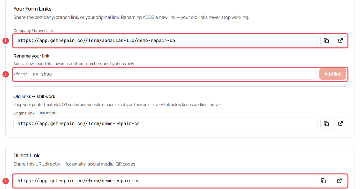 Intake form: Embed tab links