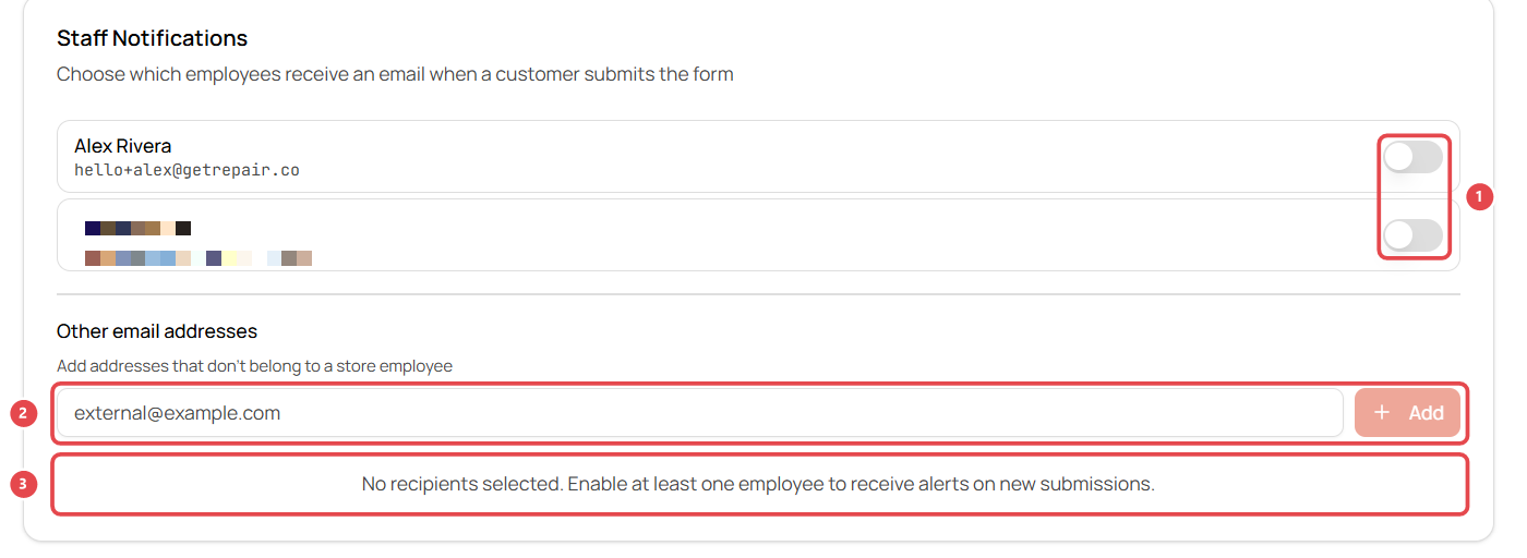 Intake form: Notifications tab