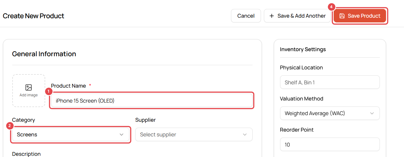 Product name and category