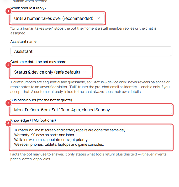 Iris live chat settings