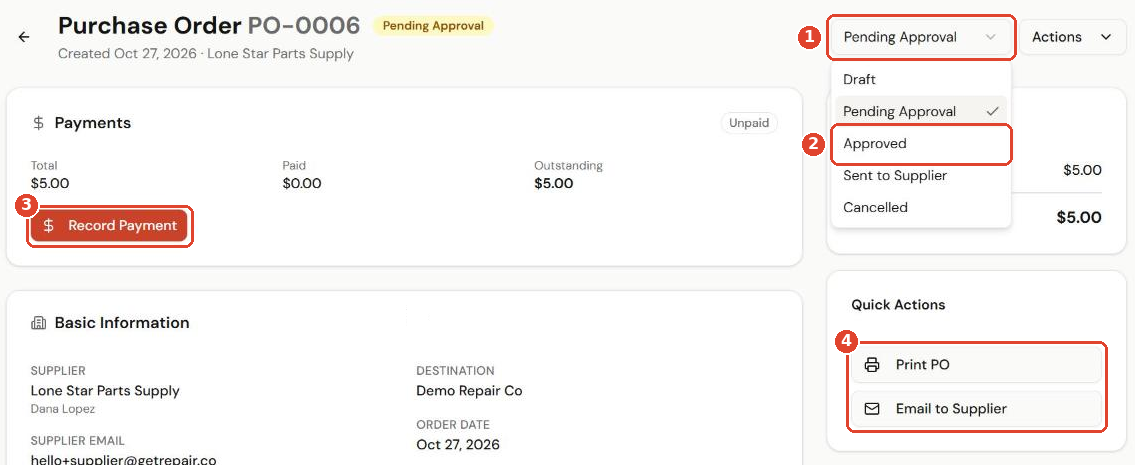 Approve the purchase order