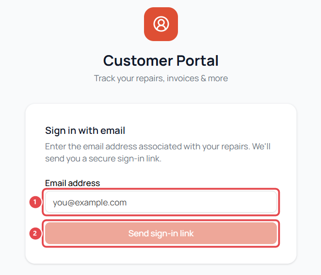 Customer portal sign-in page