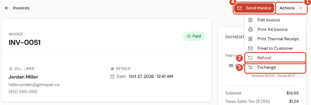 Invoice actions