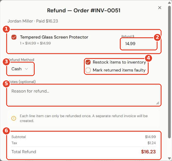 Refund dialog
