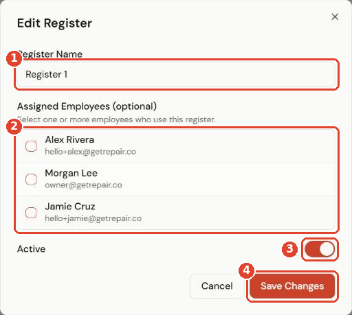 Edit Register
