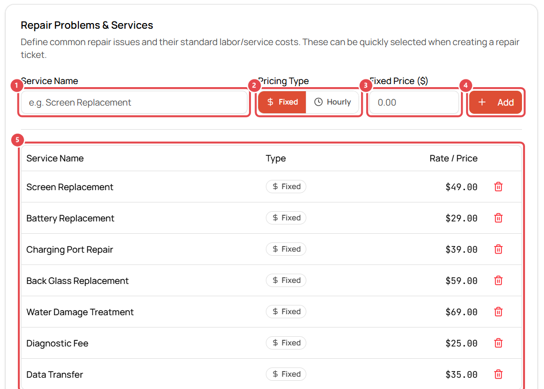 Repair Problems & Services settings