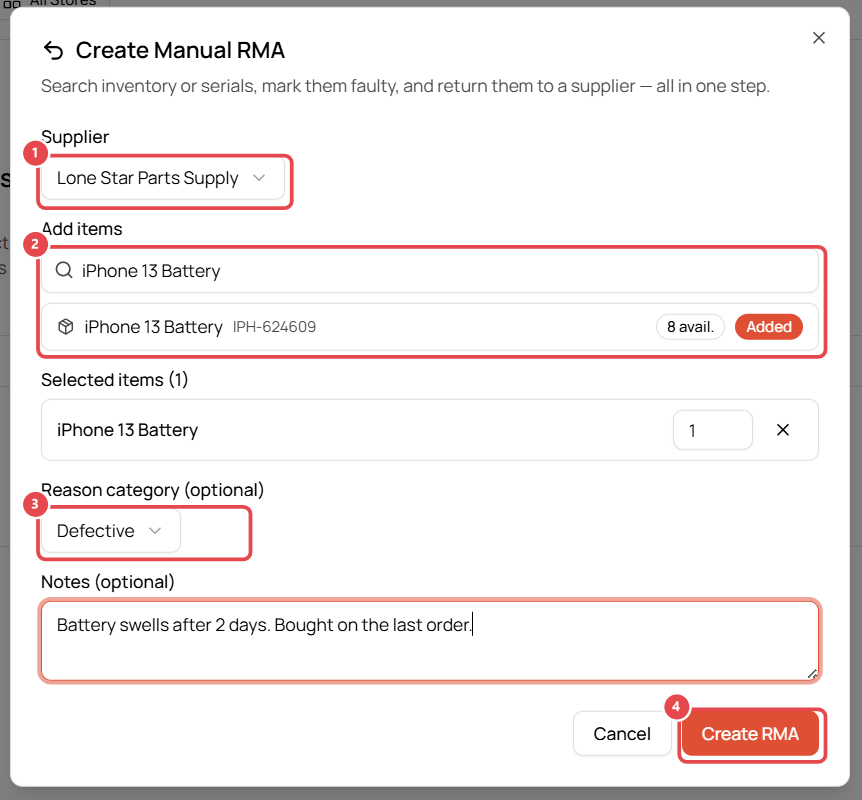 Create Manual RMA