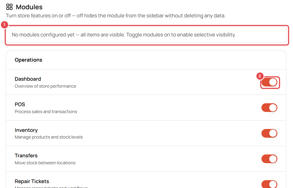 Modules settings