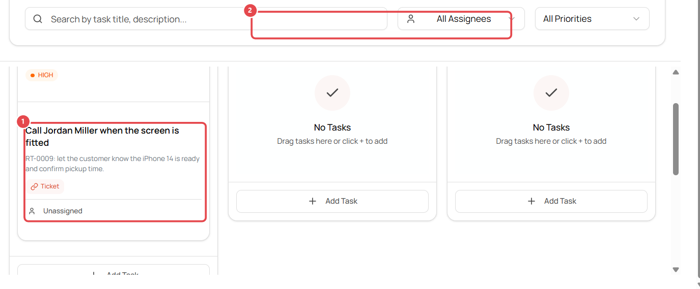 Task board with a new task in To Do