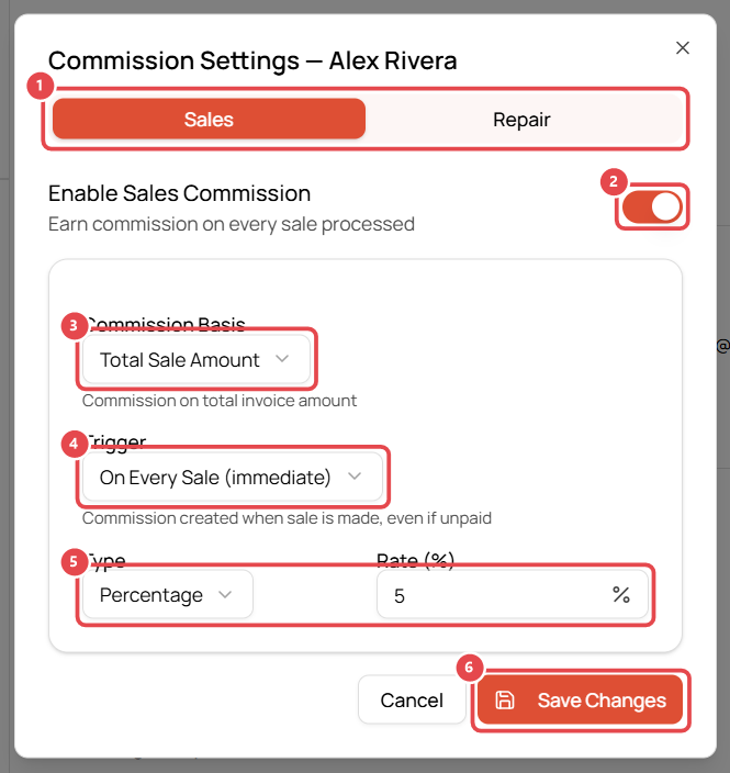 Commission Settings